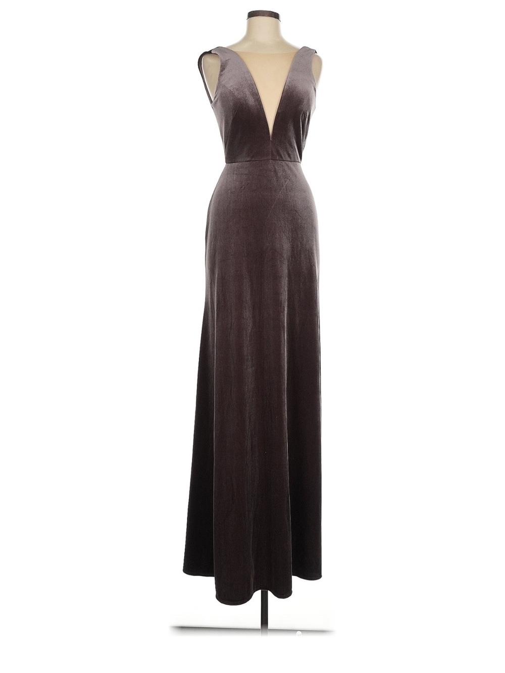 Jenny Yoo Brown Velvet Maxi Gown with Plunging V-Neck